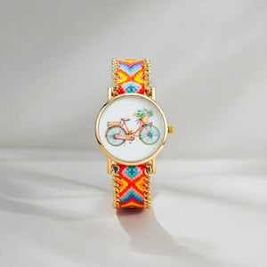Boho Bracelet Cycle Print Jute Braided Gypsy Wrist Watch for Women — Boho Jewellery UK | The Colourful Aura