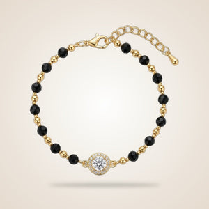 Indian Asian Black Beaded Round Zircon Mangalsutra Nazar Bracelet — Boho Jewellery UK | The Colourful Aura