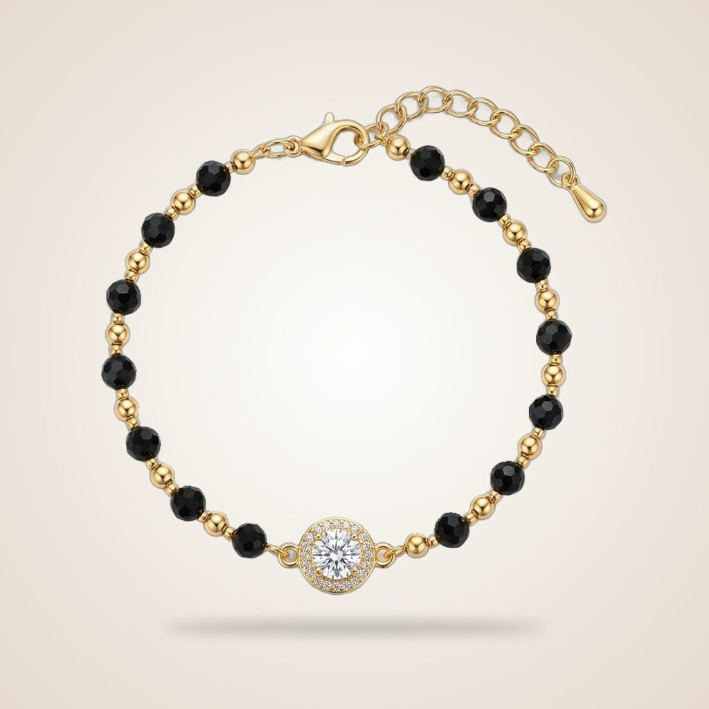 Indian Asian Black Beaded Round Zircon Mangalsutra Nazar Bracelet — Boho Jewellery UK | The Colourful Aura