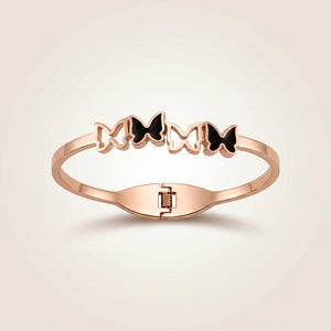 Kids Rose Gold Black Butterfly Charm Non-Tarnish Bangle Bracelet — Boho Jewellery UK | The Colourful Aura