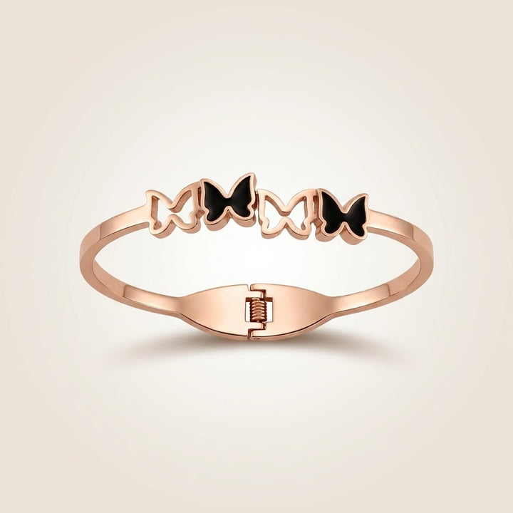 Kids Rose Gold Black Butterfly Charm Non-Tarnish Bangle Bracelet — Boho Jewellery UK | The Colourful Aura