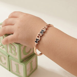 Kids Rose Gold Black Butterfly Charm Non-Tarnish Bangle Bracelet (Close-up Detail) | The Colourful Aura