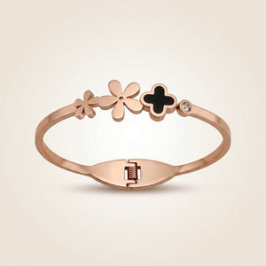 Kids Rose Gold Flower Clover Charm Non-Tarnish Bangle Bracelet — Boho Jewellery UK | The Colourful Aura