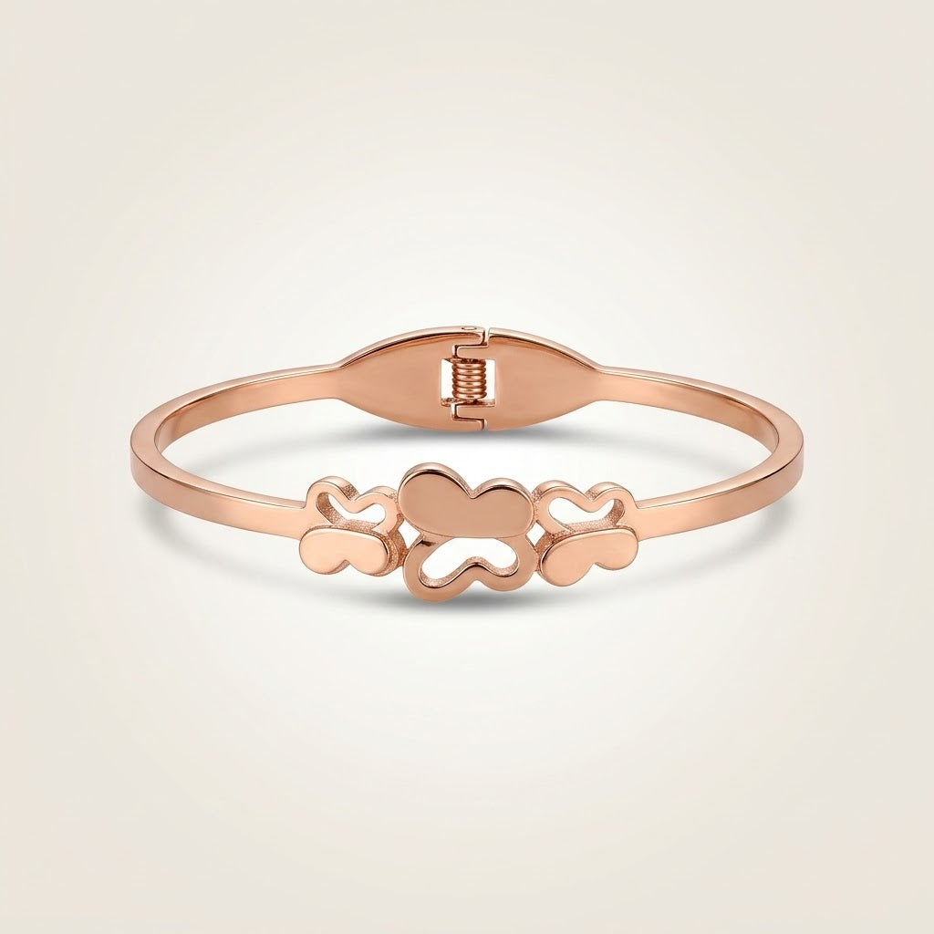 Kids Rose Gold Triple Heart Charm Non-Tarnish Bangle Bracelet — Boho Jewellery UK | The Colourful Aura