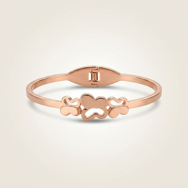 Kids Rose Gold Triple Heart Charm Non-Tarnish Bangle Bracelet — Boho Jewellery UK | The Colourful Aura
