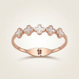 Kids Rose Gold White Clover Charm Non-Tarnish Bangle Bracelet — Boho Jewellery UK | The Colourful Aura
