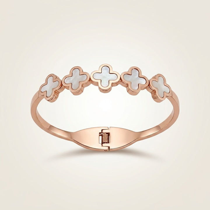 Kids Rose Gold White Clover Charm Non-Tarnish Bangle Bracelet — Boho Jewellery UK | The Colourful Aura