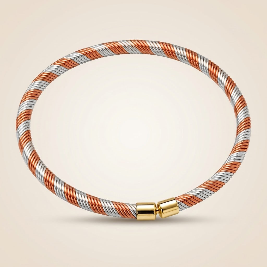 Kids Silver & Rose Gold Twisted Cable Bangle Bracelet (Close-up Detail) | The Colourful Aura