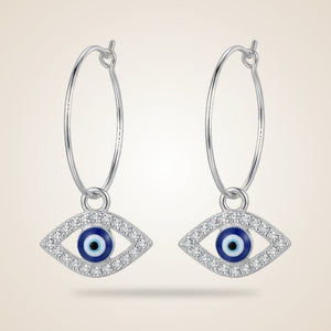 Large Evil Eye Zircon Charm Dangle Dainty 30mm Protection Hoop Earrings — Boho Jewellery UK | The Colourful Aura