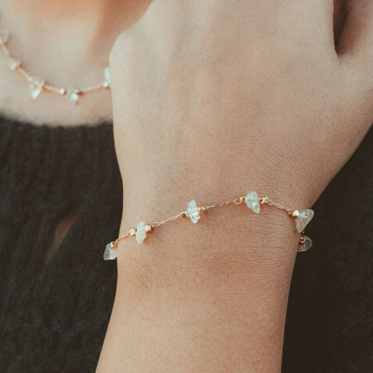 Gold Crystal Quartz Minimalist Healing Dainty Pink White Crystal Bracelet
