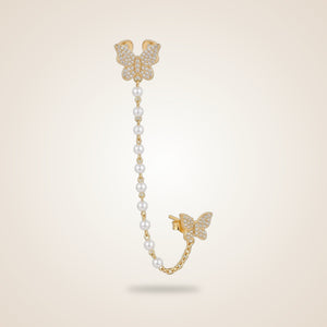 Long Butterfly Dangle Tassel Pearl Ear Climber Cuffs Clip Chain Earring and Stud | Boho Jewellery UK | The Colourful Aura