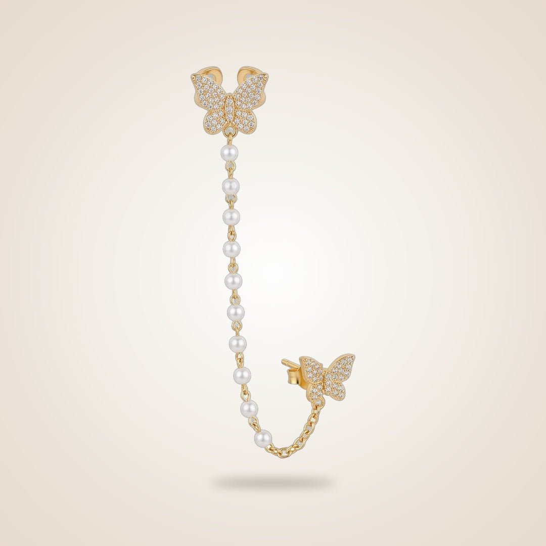 Long Butterfly Dangle Tassel Pearl Ear Climber Cuffs Clip Chain Earring and Stud | Boho Jewellery UK | The Colourful Aura