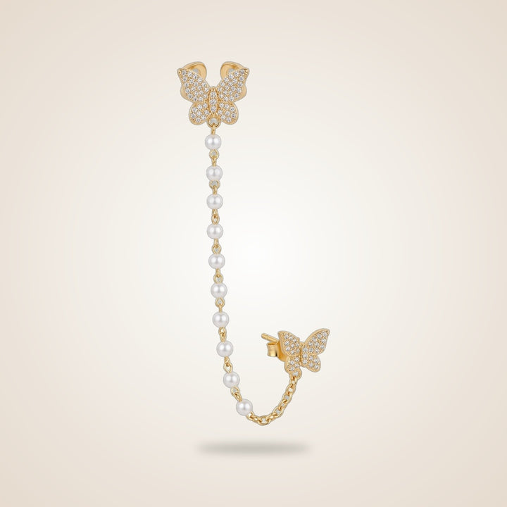 Long Butterfly Dangle Tassel Pearl Ear Climber Cuffs Clip Chain Earring and Stud | Boho Jewellery UK | The Colourful Aura