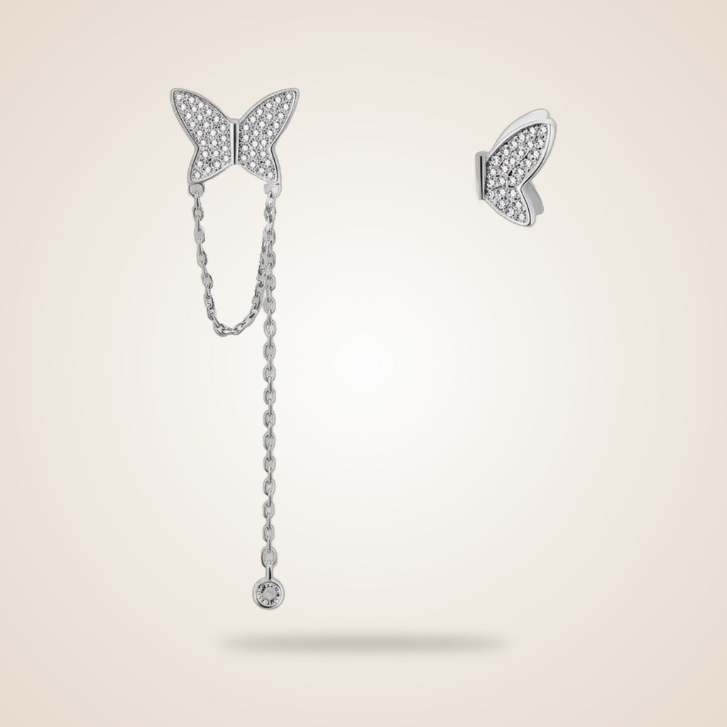 Long Butterfly Ear Cuffs Dangle Chain Tassel Silver Climber Chain Studs — Boho Jewellery UK | The Colourful Aura