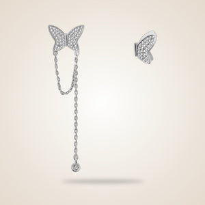 Long Butterfly Ear Cuffs Dangle Chain Tassel Silver Climber Chain Studs — Boho Jewellery UK | The Colourful Aura