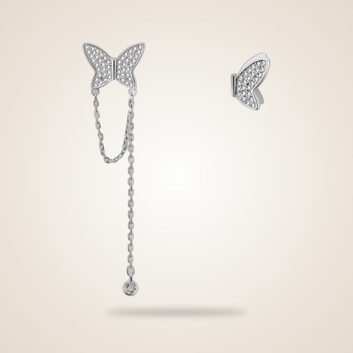 Long Butterfly Ear Cuffs Dangle Chain Tassel Silver Climber Chain Studs — Boho Jewellery UK | The Colourful Aura