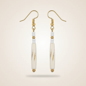 Long Pipe Slim Shell Lightweight Minimalist Beach Dainty White Drop Hook Earring — Boho Jewellery UK | The Colourful Aura