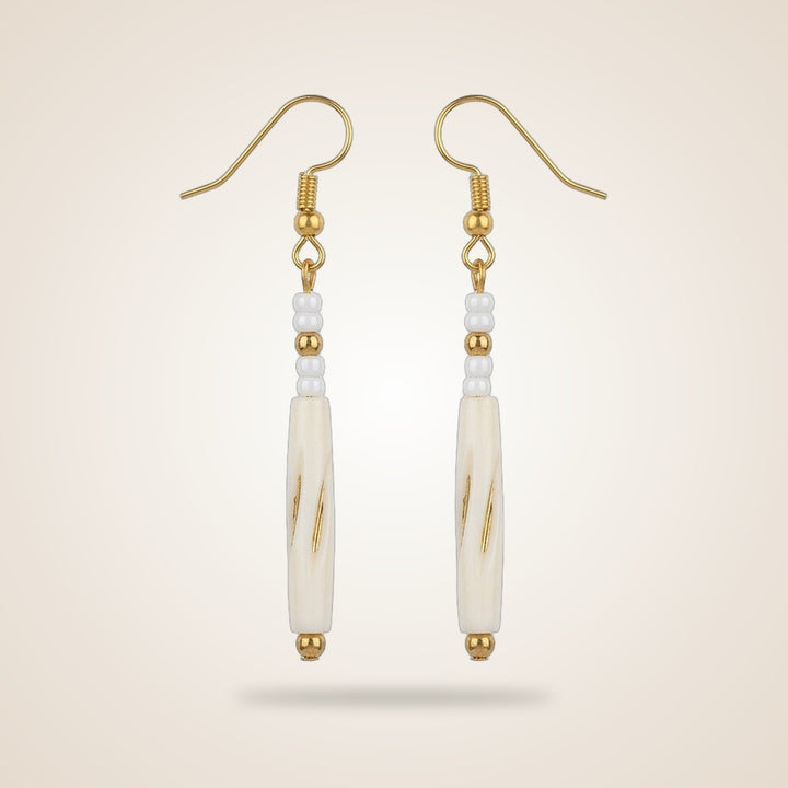 Long Pipe Slim Shell Lightweight Minimalist Beach Dainty White Drop Hook Earring — Boho Jewellery UK | The Colourful Aura