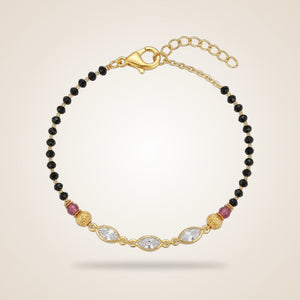 Minimalistic Black Beaded Stone Slim Mangalsutra bracelet — Boho Jewellery UK | The Colourful Aura