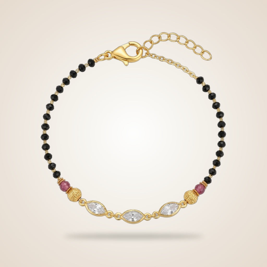 Minimalistic Black Beaded Stone Slim Mangalsutra bracelet — Boho Jewellery UK | The Colourful Aura