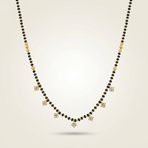 Modern Graduated Diamond Charm Black Beaded 18ct Gold Plated Mangalsutra Necklace (Close-up Detail) | The Colourful Aura