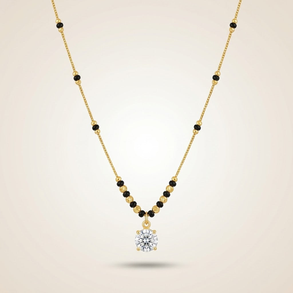 Modern Single Stone Gold Mangalsutra Necklace with Black Beads — Boho Jewellery UK | The Colourful Aura