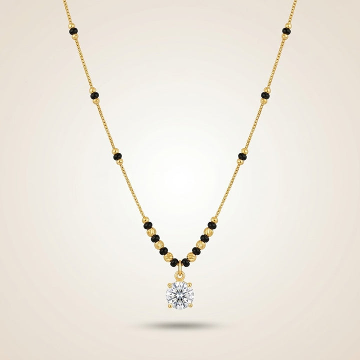 Modern Single Stone Gold Mangalsutra Necklace with Black Beads — Boho Jewellery UK | The Colourful Aura