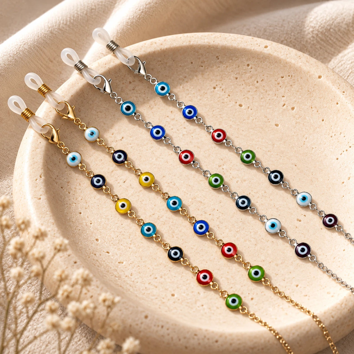 Multicolour Evil Eye Protection Sun Glass Reading Eyeglass Chain Lanyard (Lifestyle Flatlay) | The Colourful Aura