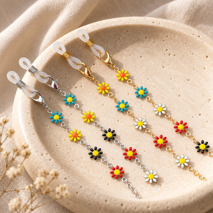 Multicolour Sun Flower Daisy Sun Glass Reading Eyewear Holder Lanyard Chain (Lifestyle Flatlay) | The Colourful Aura
