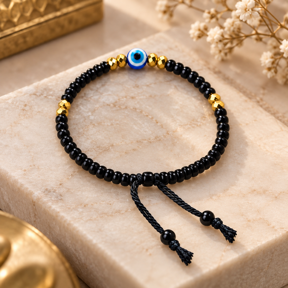 Nylon Thread Black Bead Evil Eye Nazaria Bracelet for Kids — Boho Jewellery UK | The Colourful Aura