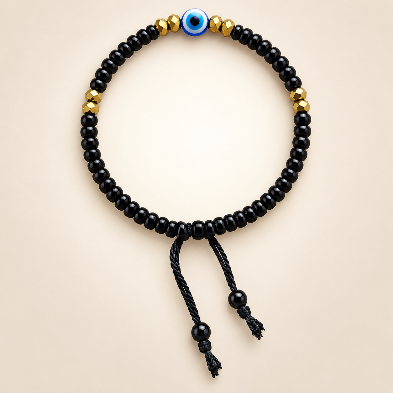 Nylon Thread Black Bead Evil Eye Nazaria Bracelet for Kids (Close-up Detail) | The Colourful Aura