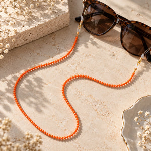 Orange Beaded Soft 65 cm Glass Chain Lanyard Holder — Boho Jewellery UK | The Colourful Aura