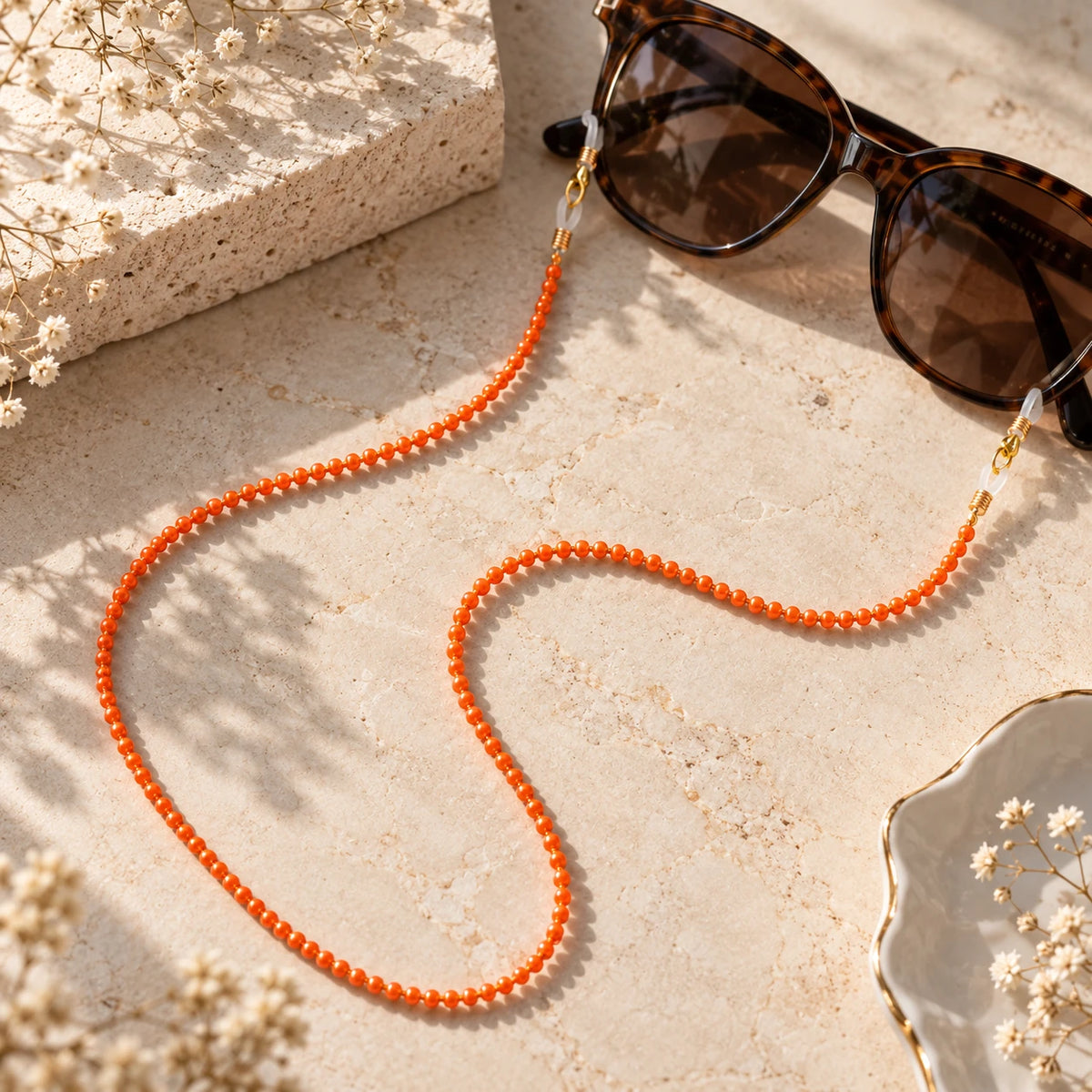Orange Beaded Soft 65 cm Glass Chain Lanyard Holder — Boho Jewellery UK | The Colourful Aura