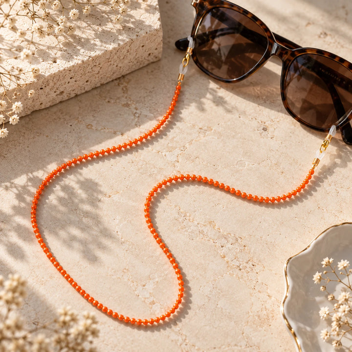 Orange Beaded Soft 65 cm Glass Chain Lanyard Holder — Boho Jewellery UK | The Colourful Aura