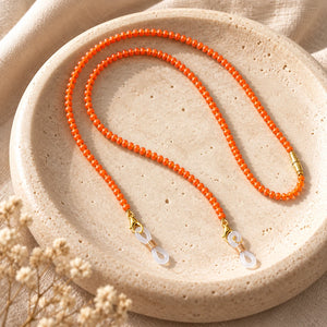 Orange Beaded Soft 65 cm Glass Chain Lanyard Holder (Close-up Detail) | The Colourful Aura
