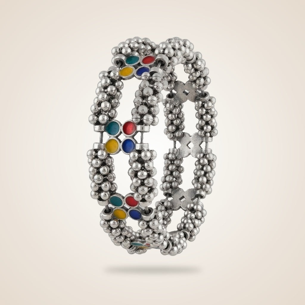 Oxidised Ghungaroo multicolour stones Open Bridal Kada Cuff Bangle — Boho Jewellery UK | The Colourful Aura