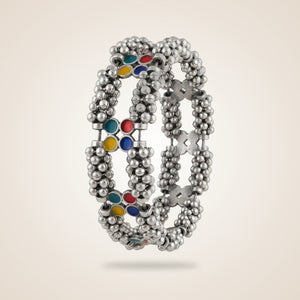 Oxidised Ghungaroo multicolour stones Open Bridal Kada Cuff Bangle — Boho Jewellery UK | The Colourful Aura