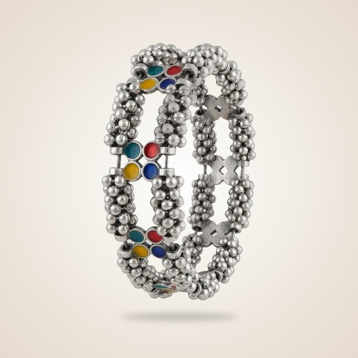 Oxidised Ghungaroo multicolour stones Open Bridal Kada Cuff Bangle — Boho Jewellery UK | The Colourful Aura