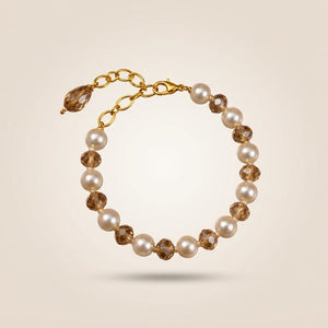 Pearl and Champagne Crystal Beaded Bracelet in 18ct Gold Plate (Close-up Detail) | The Colourful Aura