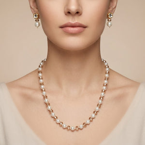Pearl and Champagne Crystal Necklace and Earring Set in 18ct Gold Plate (Close-up Detail) | The Colourful Aura