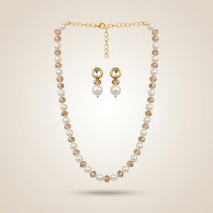 Pearl and Champagne Crystal Necklace and Earring Set in 18ct Gold Plate (Close-up Detail) | The Colourful Aura