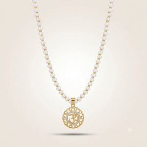 Pearl Beaded Om Pendant Necklace, 18ct Gold Plated — Boho Jewellery UK | The Colourful Aura