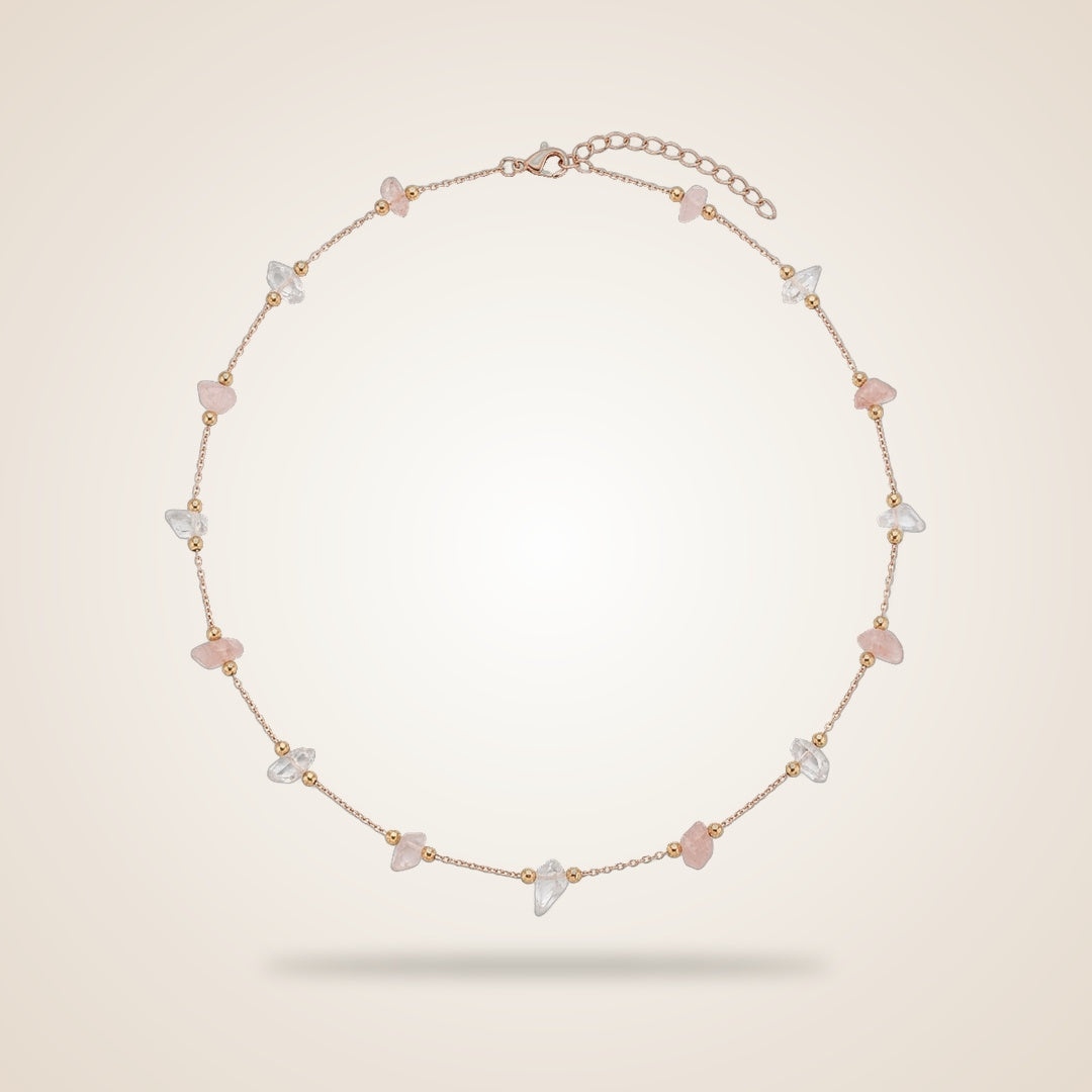 Gold Crystal Quartz Minimalist Healing Choker Dainty Necklace in Pink | Boho Jewellery UK | The Colourful Aura