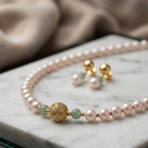 Pink Pearl Jade Beaded Necklace & Earring Set — Boho Jewellery UK | The Colourful Aura