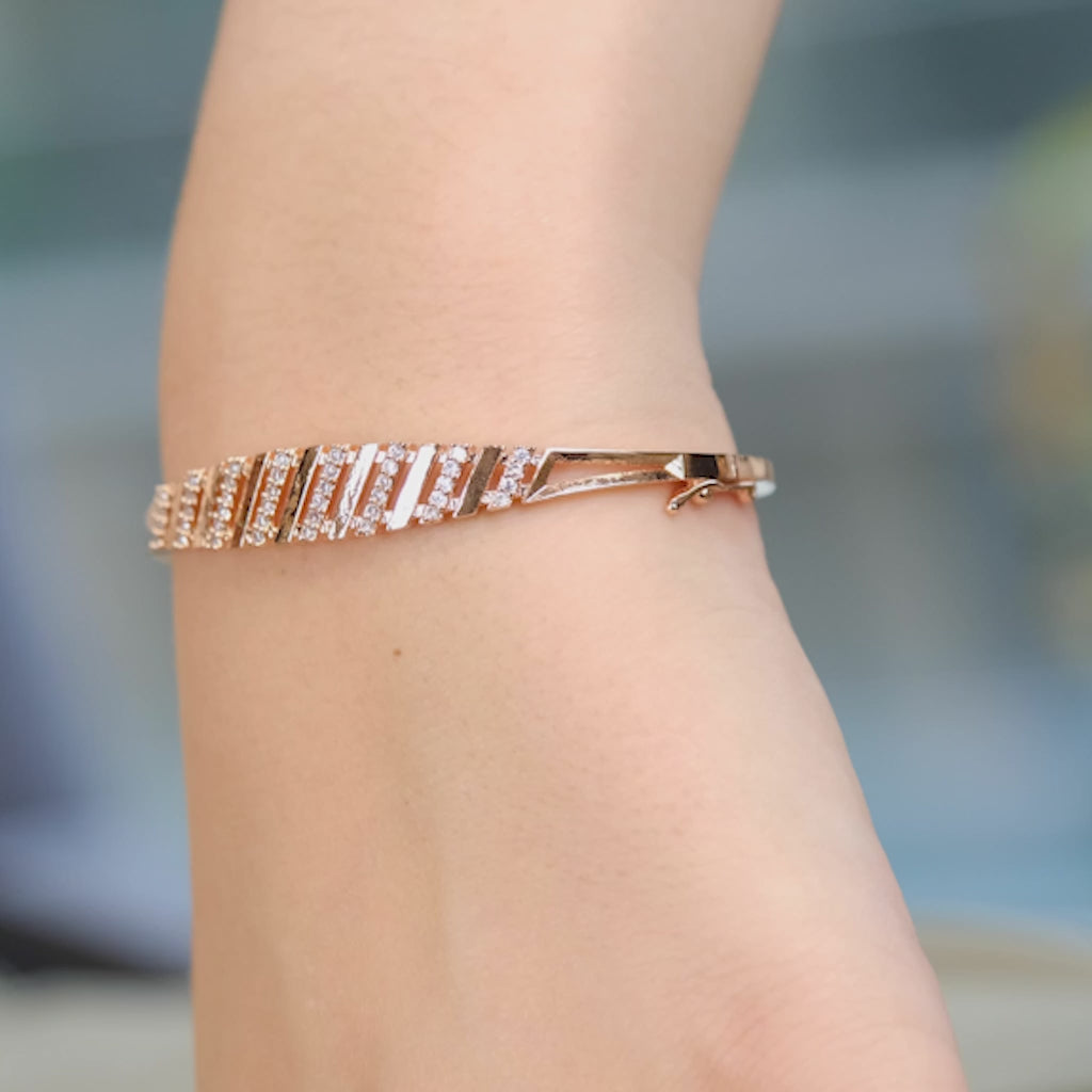 18ct Rose Gold Plated Zircon Braided Slim Lightweight Armlet Stacking Bangle