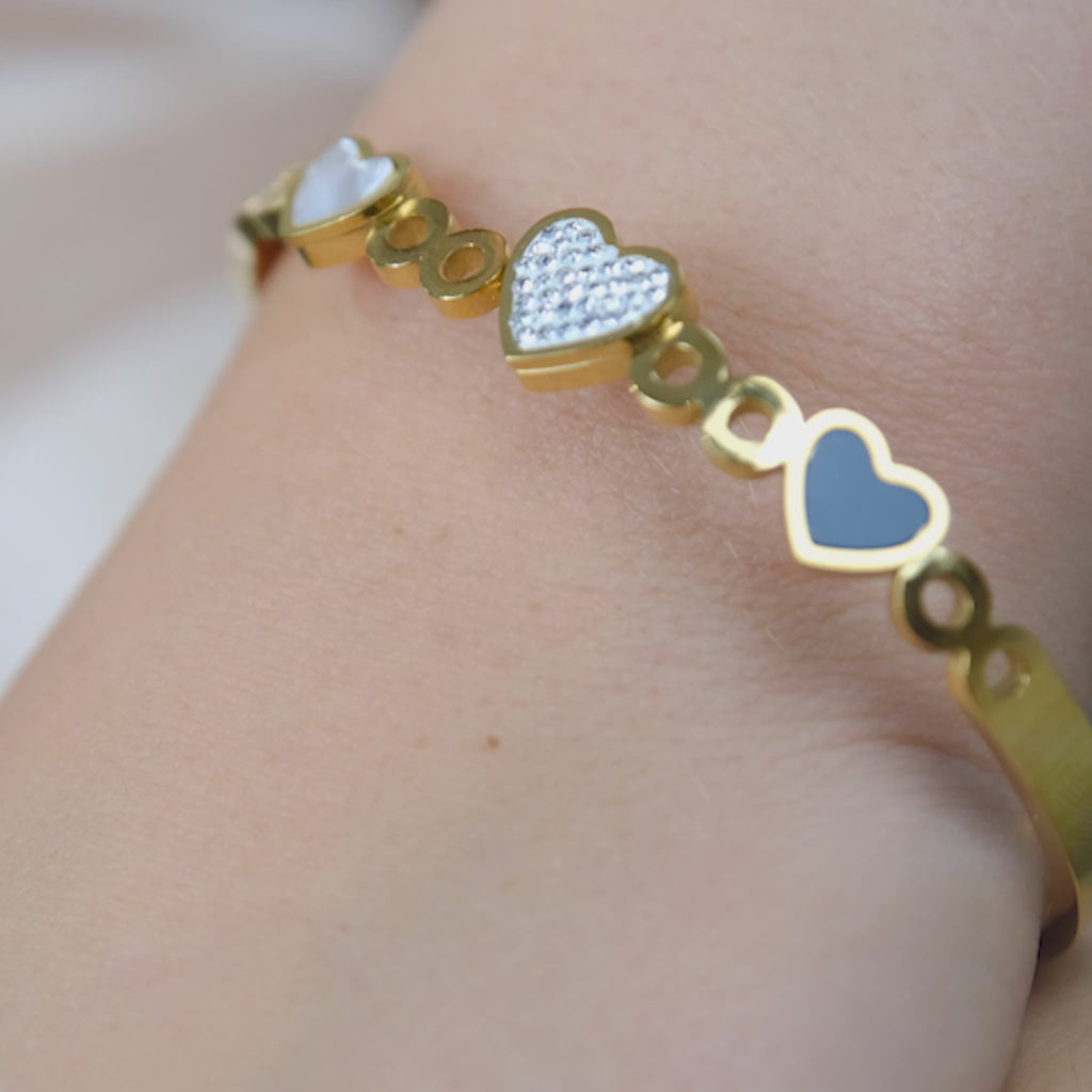 Three Heart Shape Zircon Couple Love Fashion Open Bangle Bracelet