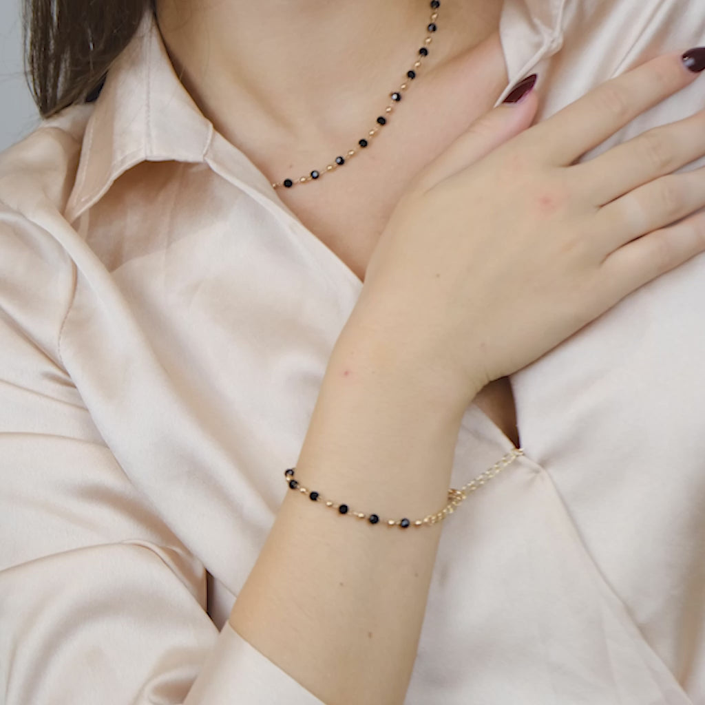 Black Crystal Beaded Silver Gold Asian Nazar Mangalsutra Choker Necklace