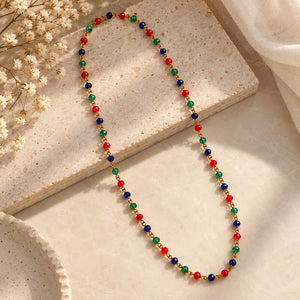 Red Blue Green Glass Bead Gold Plated Long Beaded Necklace 30 Inch — Boho Jewellery UK | The Colourful Aura