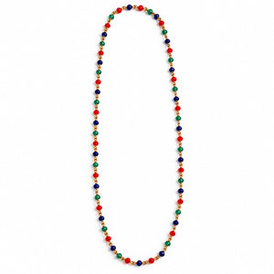 Red Blue Green Glass Bead Gold Plated Long Beaded Necklace 30 Inch (Close-up Detail) | The Colourful Aura