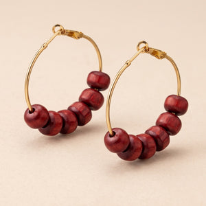 Red Sandalwood Beaded Huggie Dainty Hindu Asian Bali Boho Hoop Earring — Boho Jewellery UK | The Colourful Aura